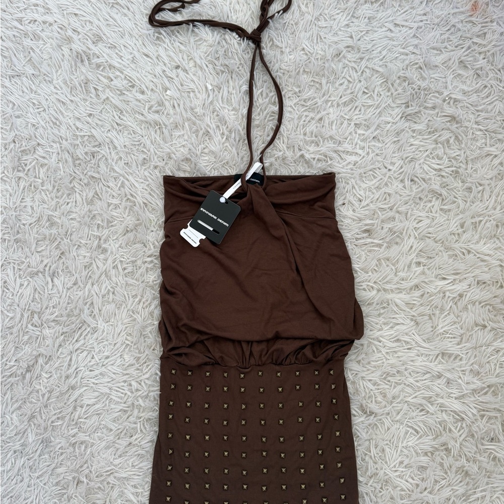 Damocles Halter Neck Ruch Embellished Mini Dress (NWT)